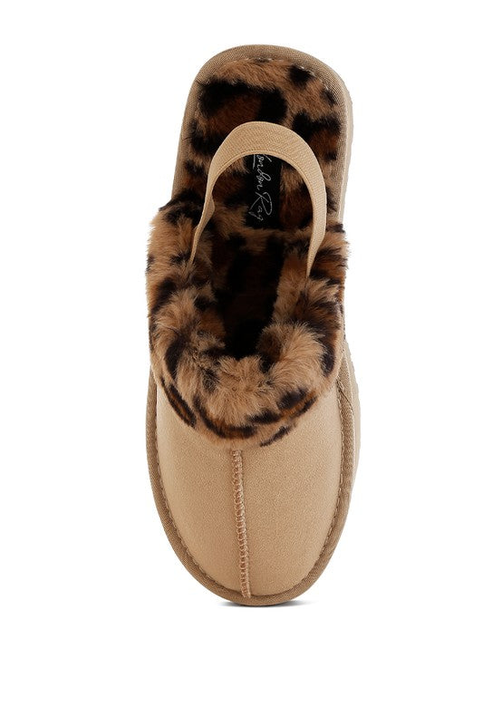 Leopard Faux Fur Platform Cozy Slingback