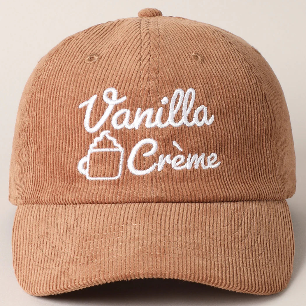 Vanilla Creme Embroidered Corduroy Hat