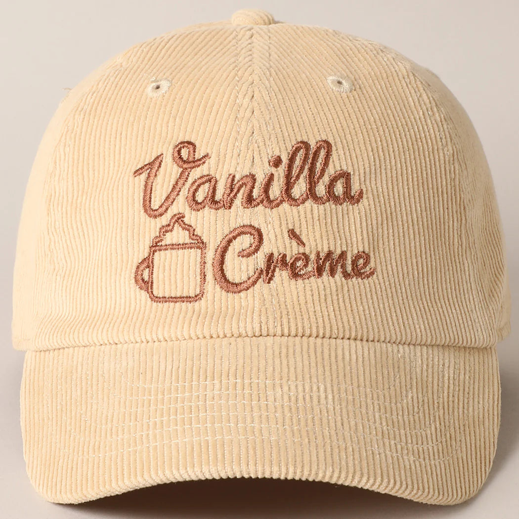 Vanilla Creme Embroidered Corduroy Hat