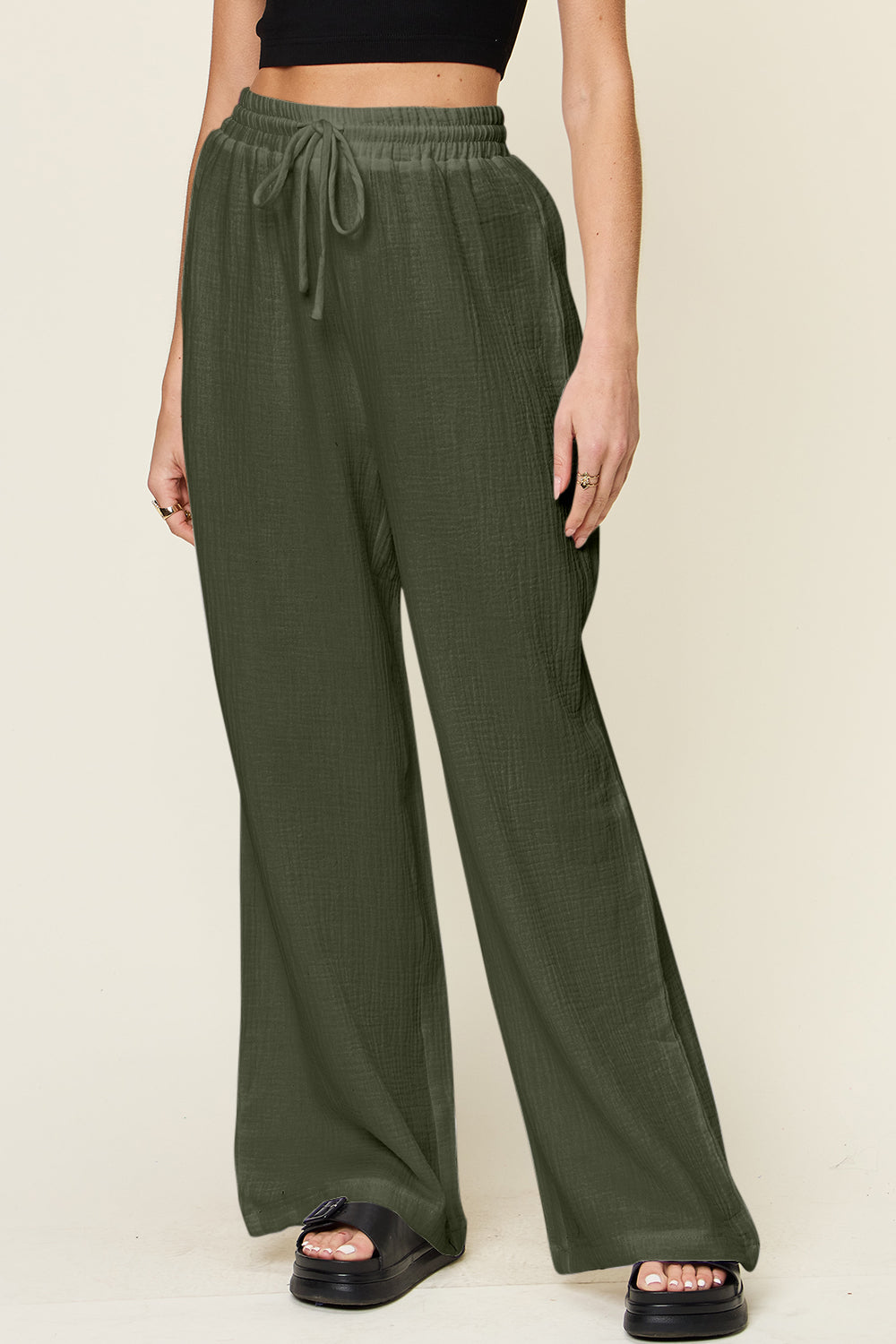 Drawstring Wide Leg Pants