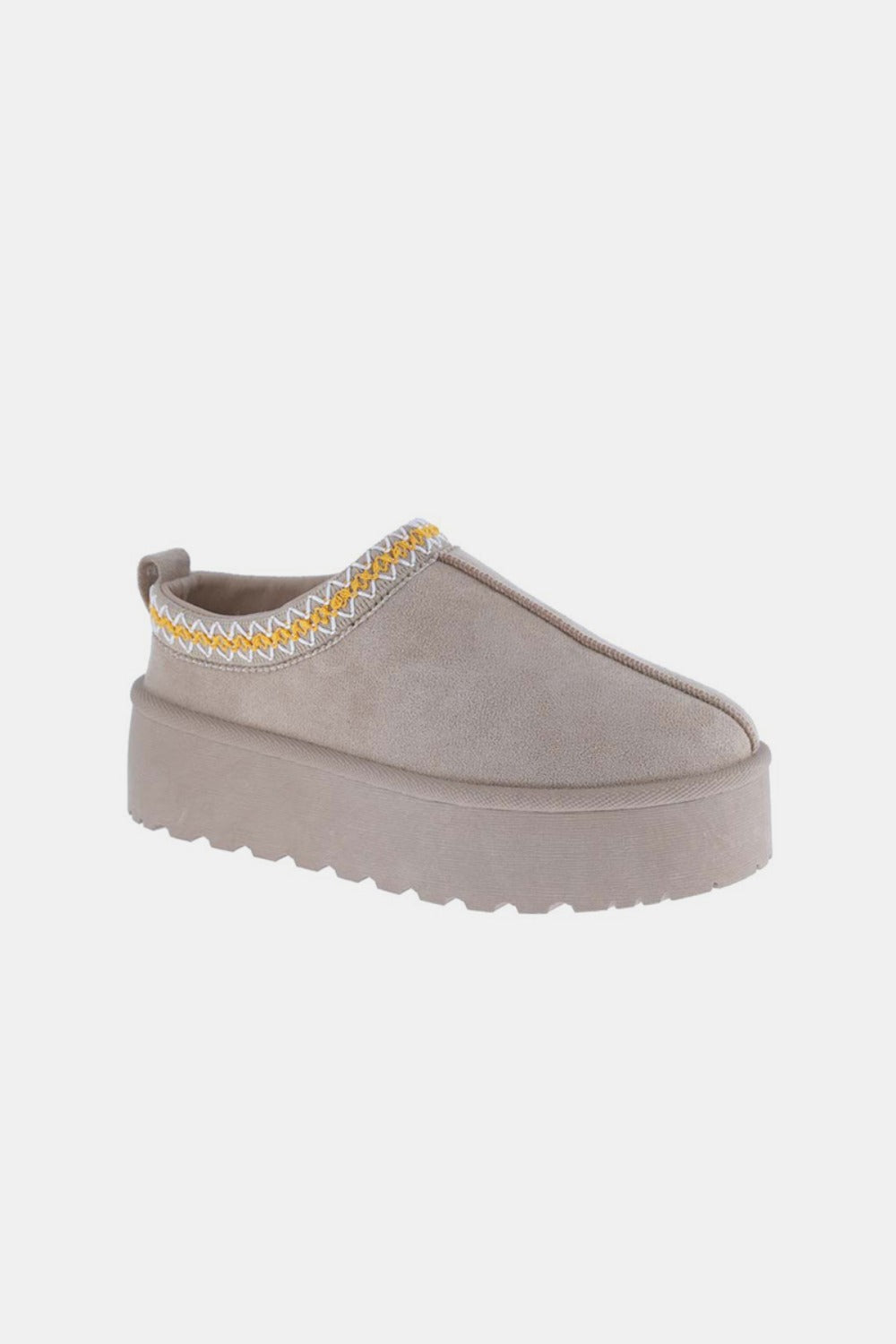 Platform Embroidered Trim Cozy Slip-Ons