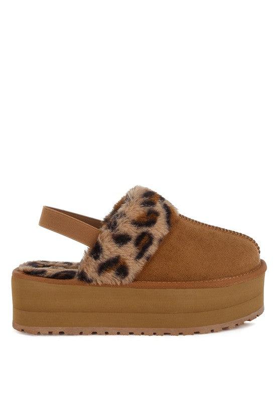 Leopard Faux Fur Platform Cozy Slingback