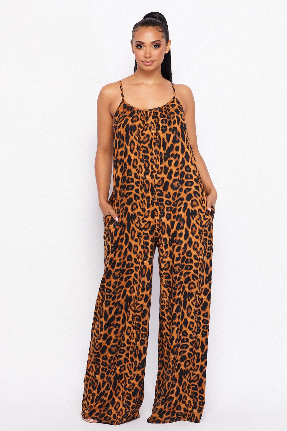 LEOPARD PALAAZO JUMPSUIT W/ POCKETS