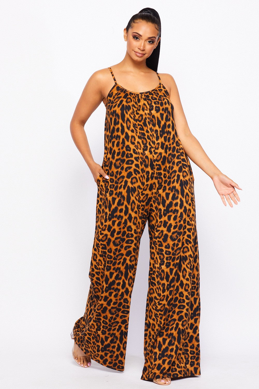 LEOPARD PALAAZO JUMPSUIT W/ POCKETS