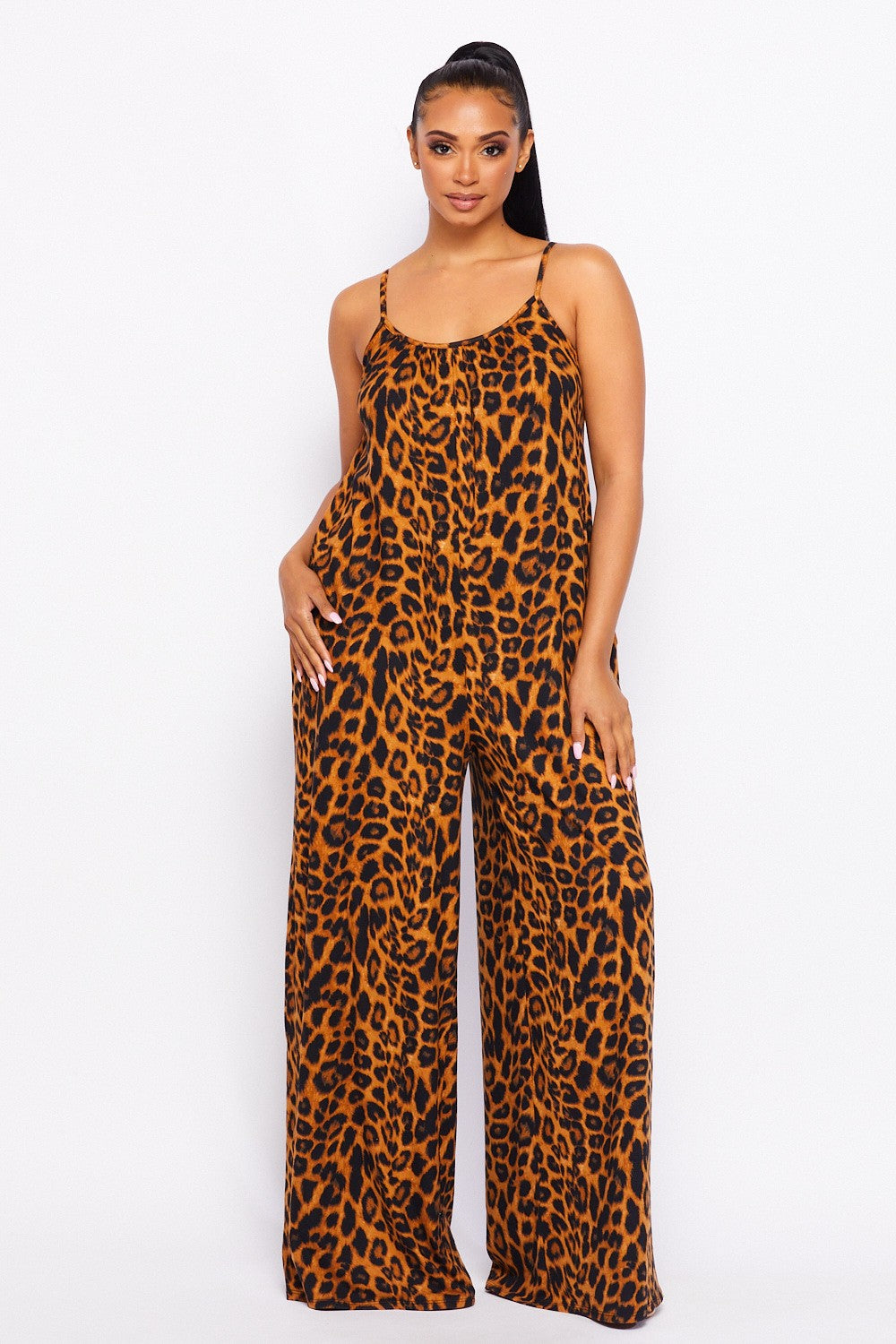 LEOPARD PALAAZO JUMPSUIT W/ POCKETS