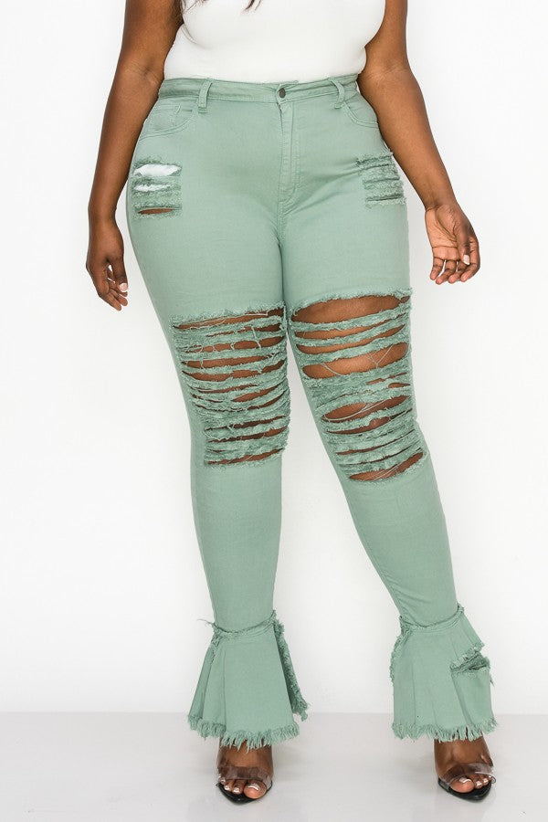 women's plus size distressed denim pants, distressed denim, plus size denim, women's fashion, plus size fashion, women's plus size fashion, distressed denim, 18-24W, flare denim jeans, plus size flare jeans, women's flare, wide leg denim, plus size wide leg,  