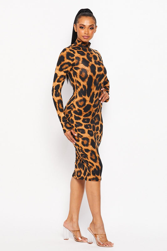 Leopard Luxe Mock Neck Dress