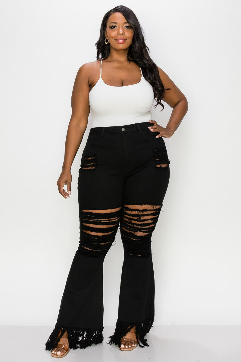 women's plus size distressed denim pants, distressed denim, plus size denim, women's fashion, plus size fashion, women's plus size fashion, distressed denim, 18-24W, flare denim jeans, plus size flare jeans, women's flare, wide leg denim, plus size wide leg,  