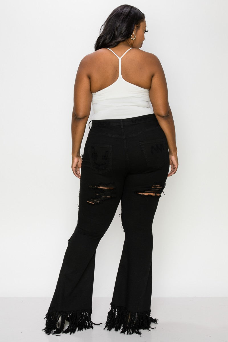 women's plus size distressed denim pants, distressed denim, plus size denim, women's fashion, plus size fashion, women's plus size fashion, distressed denim, 18-24W, flare denim jeans, plus size flare jeans, women's flare, wide leg denim, plus size wide leg,  