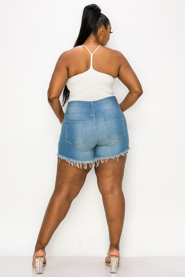 Curvy Fray Hem Denim Shorts