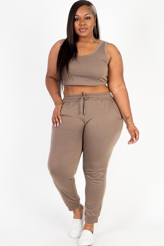 French Terry Cropped Tank Top & Joggers Set