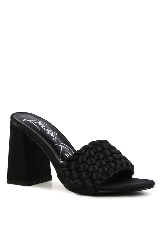 LUST LOOK BRAIDED SATIN BLOCK SANDALS