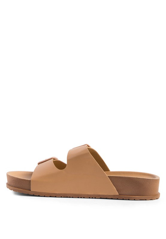 MINATA PLATFORM BUCKLED SLIDE SANDALS