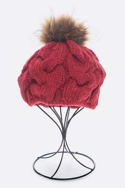 Pom Cable Knit Beanie