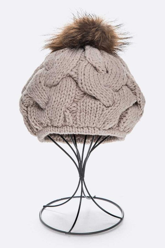 Pom Cable Knit Beanie