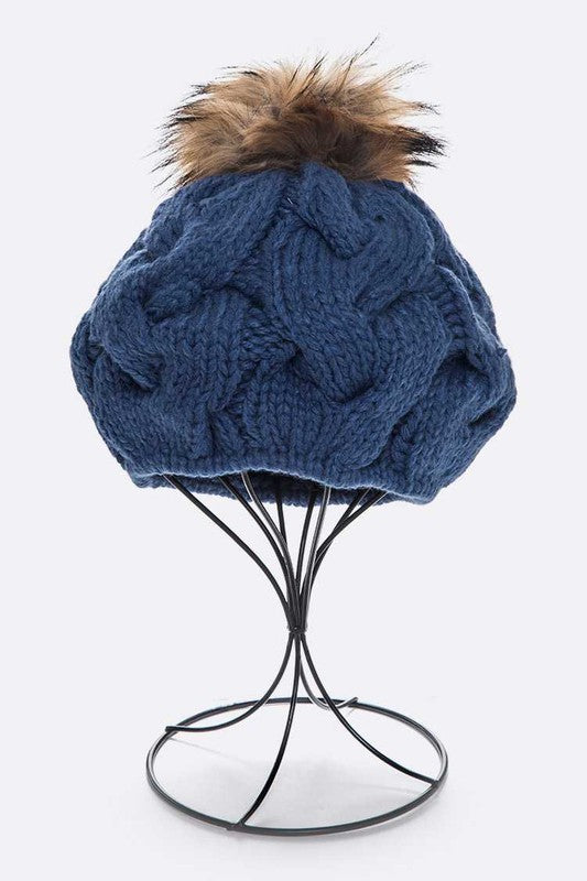 Pom Cable Knit Beanie