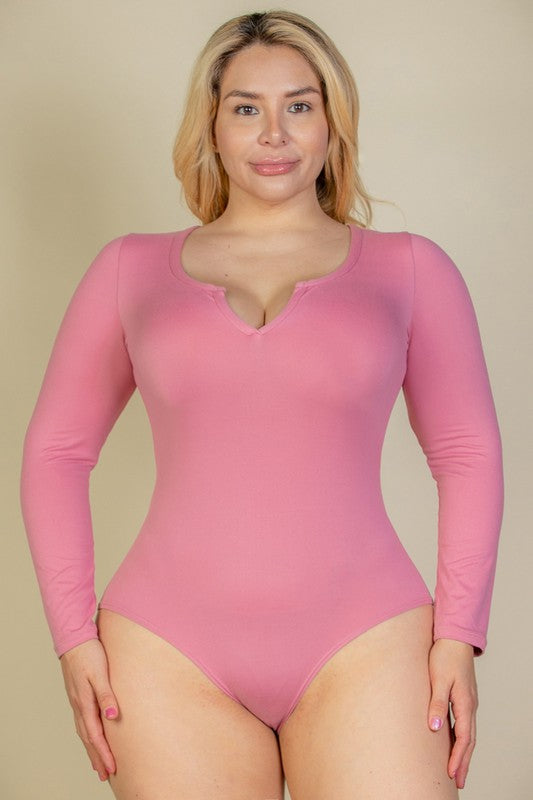 Plus Size Split Neck Solid Bodycon curvy Bodysuit