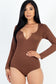 Split Neck Solid bodycon sexy Bodysuit