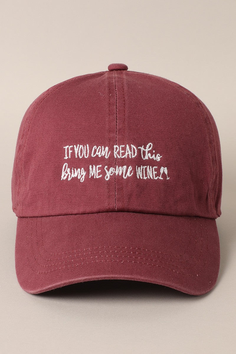 baseball hat, women's hat, women's baseball hat, bring me wine, bring me wine hat, hangover hat, women's hat, women's accessories, 2024 accessories, 