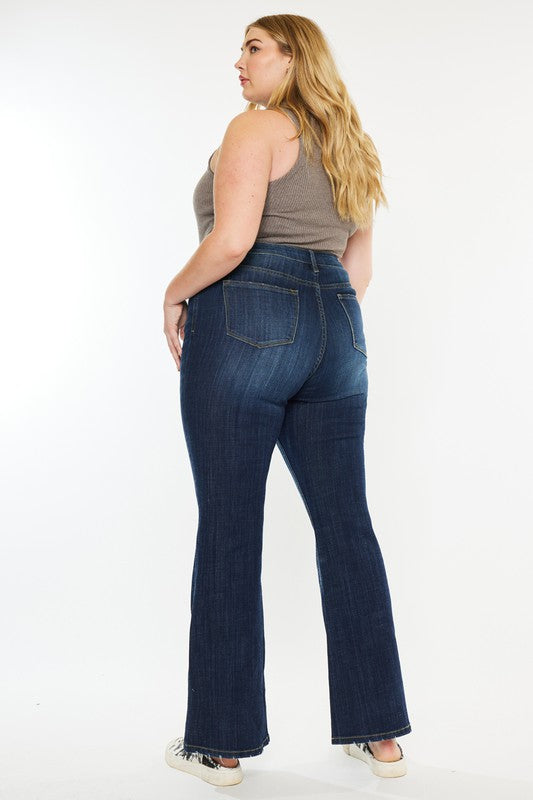 Plus Petite Dark Wash Mid Rise Flare Jeans