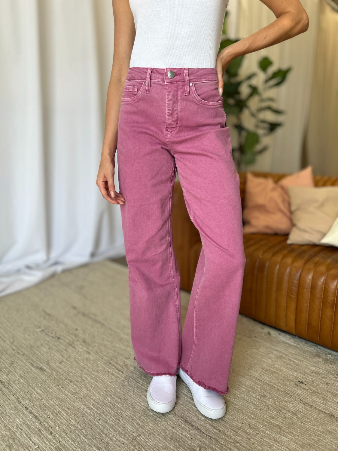 High Rise Garment Dye Wide Leg  Jeans