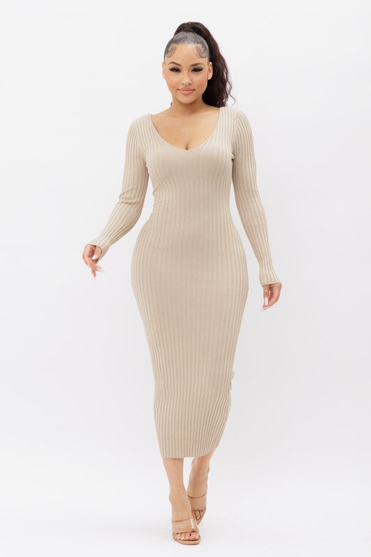 Deep V-Neck Sweater Dress