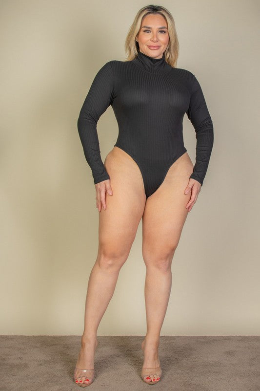 Plus Size Ribbed Turtle Neck Long Sleeve Bodysuit