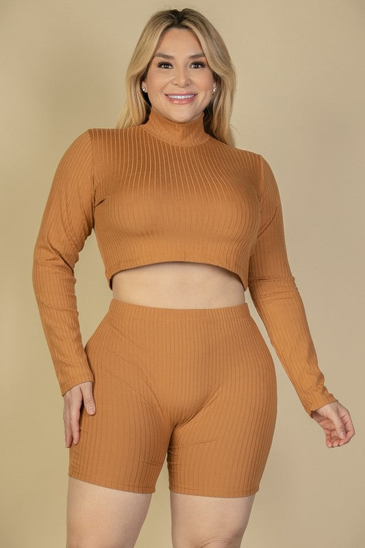 Ribbed Mock Neck Crop Set