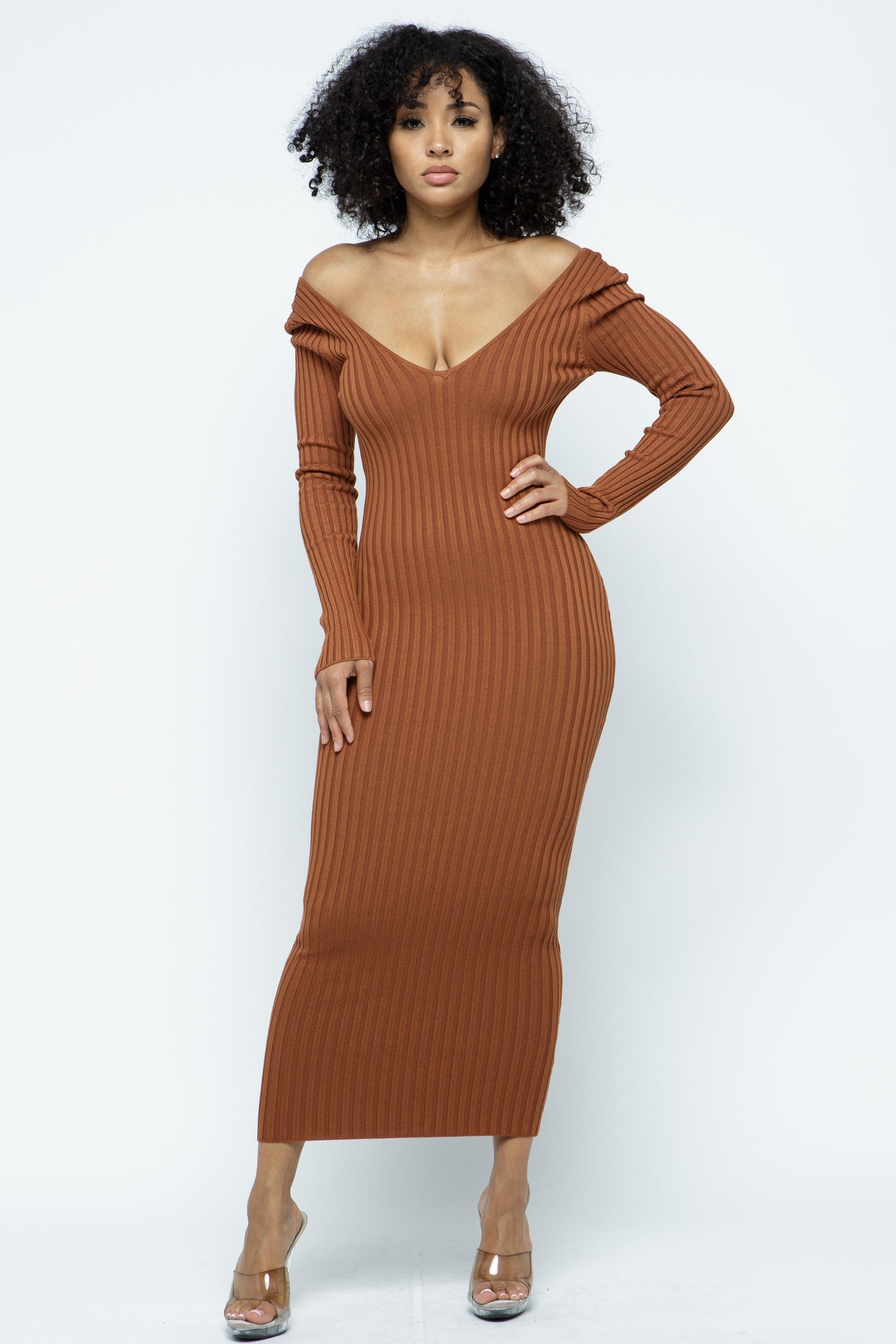 Deep V-Neck Sweater Dress