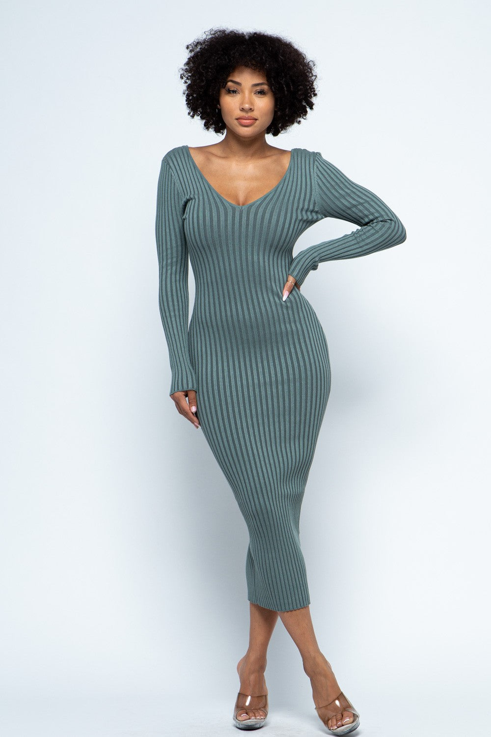 Deep V-Neck Sweater Dress