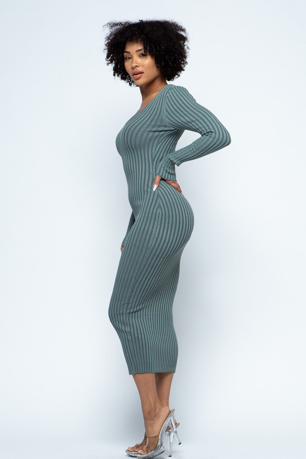 Deep V-Neck Sweater Dress