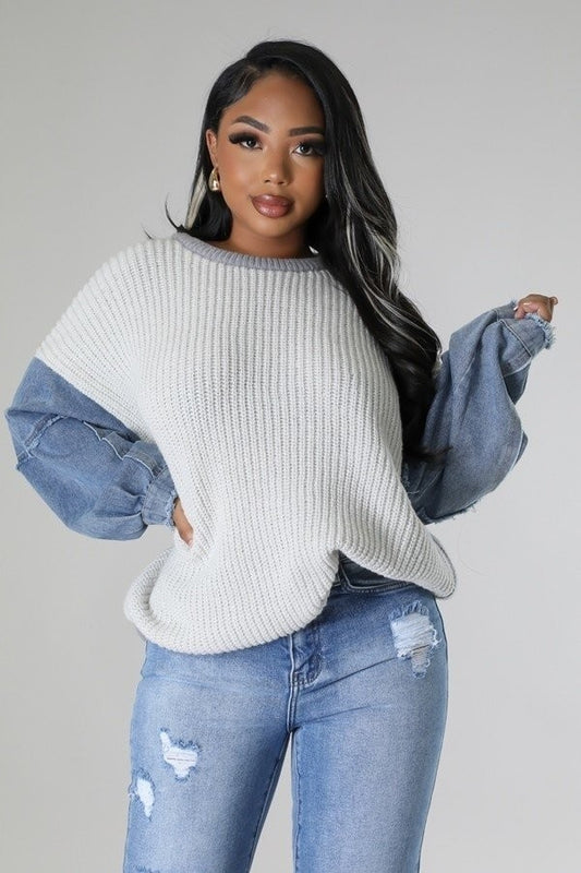 Denim Sleeve Sweater