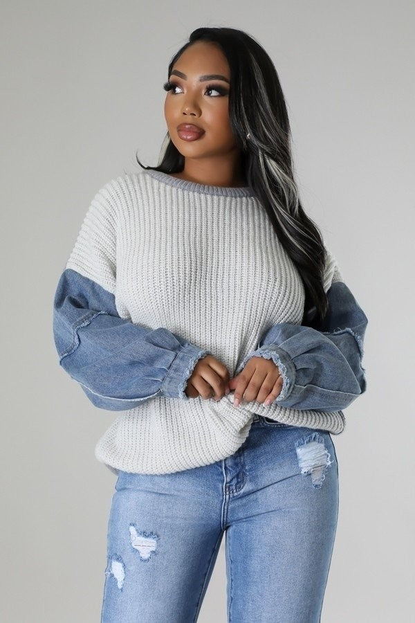 Denim Sleeve Sweater