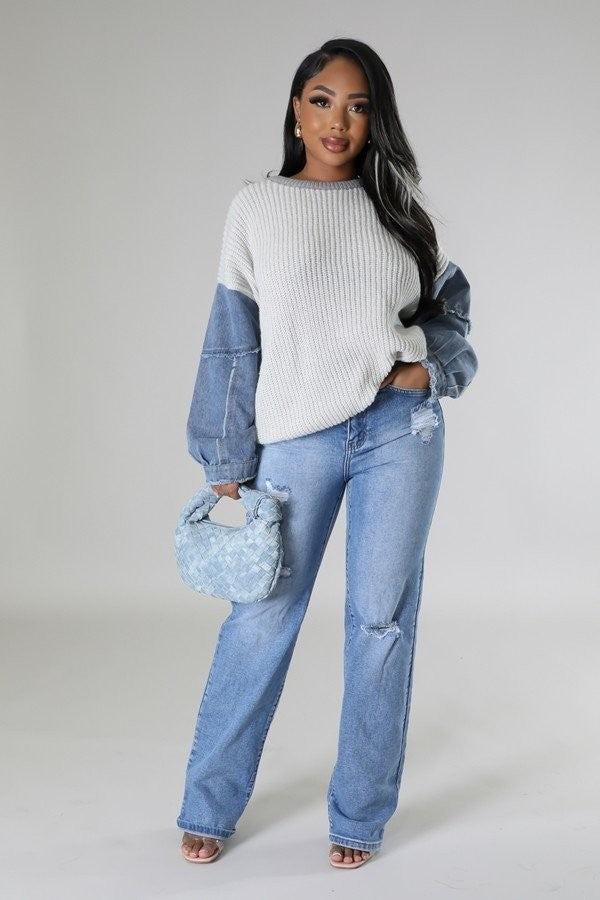 Denim Sleeve Sweater