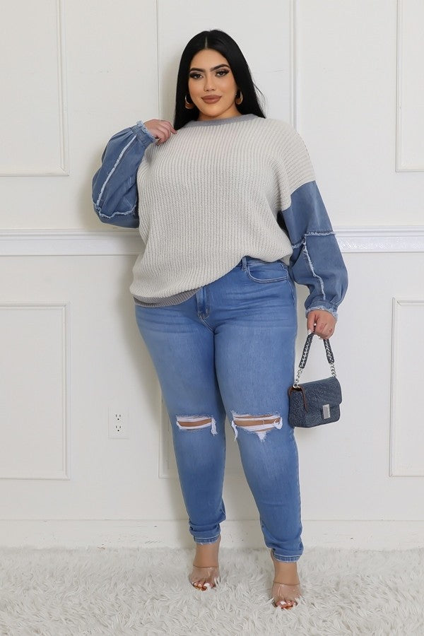 Denim Sleeve Sweater