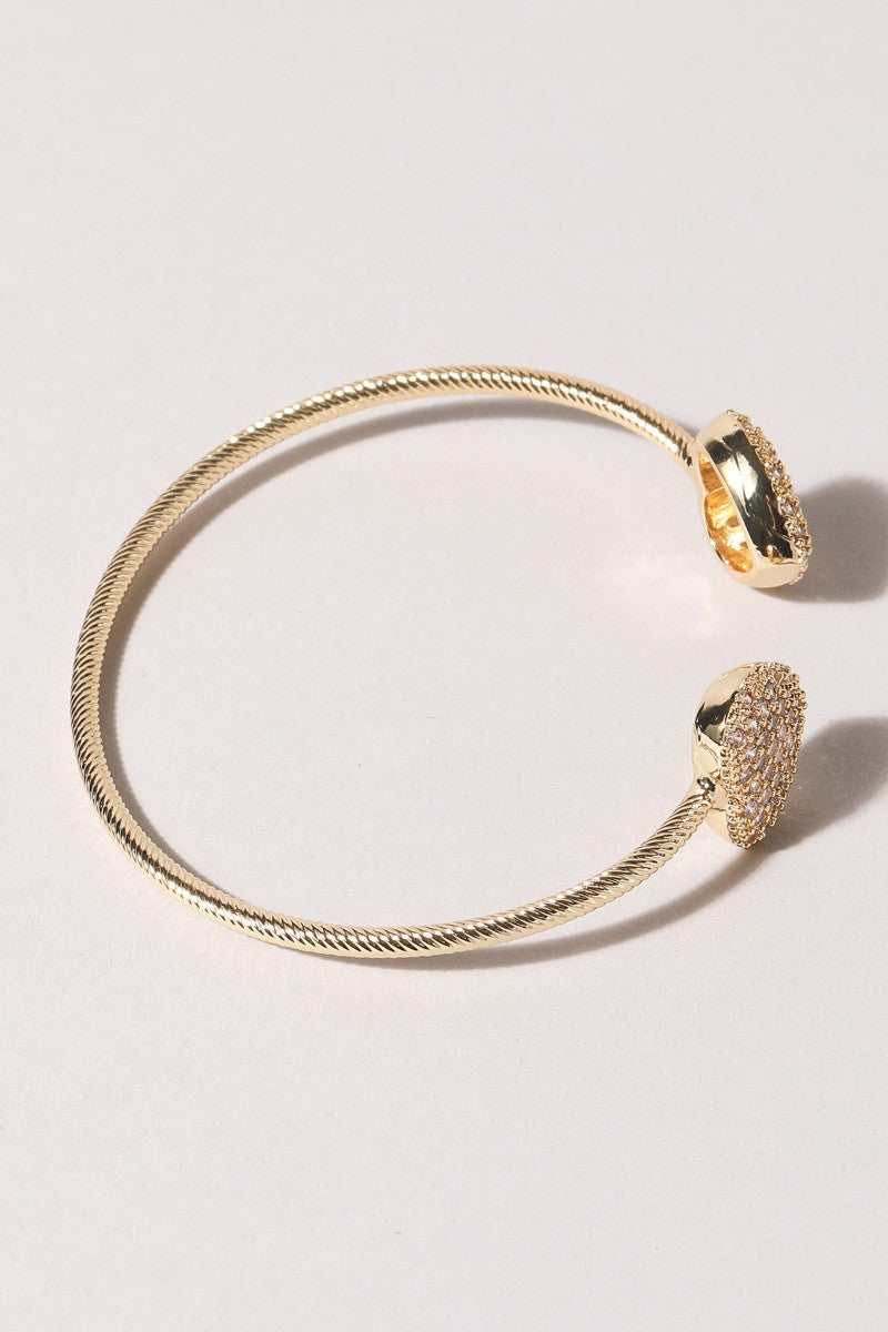 2 Heart Pave Gold Wire Bangle Bracelet