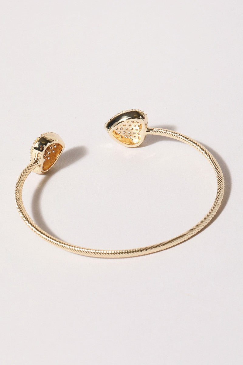 2 Heart Pave Gold Wire Bangle Bracelet