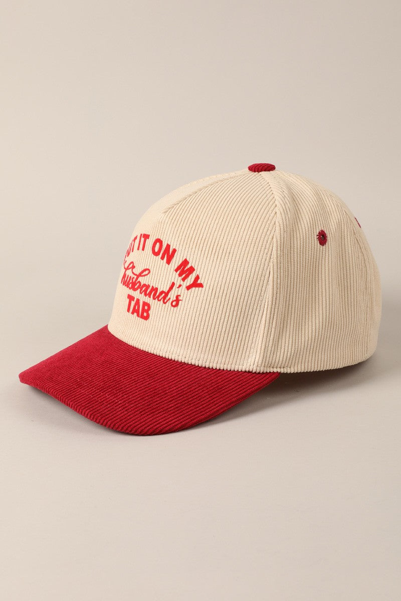 Put It On My Husband's Tab Corduroy Trucker Hat Cap