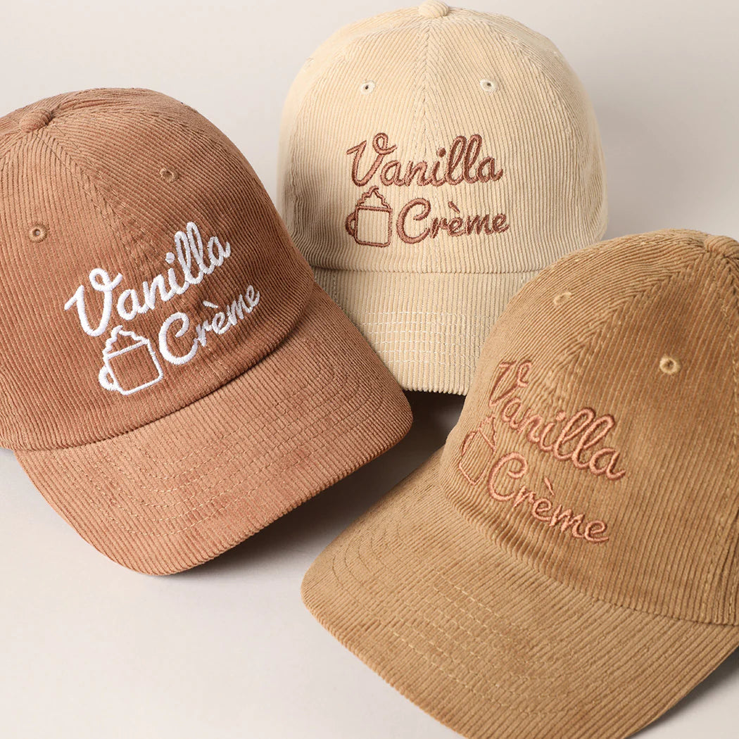 Vanilla Creme Embroidered Corduroy Hat