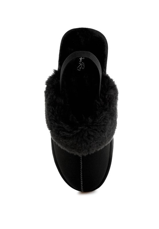 Faux Fur Trim Platform Cozy Slingback