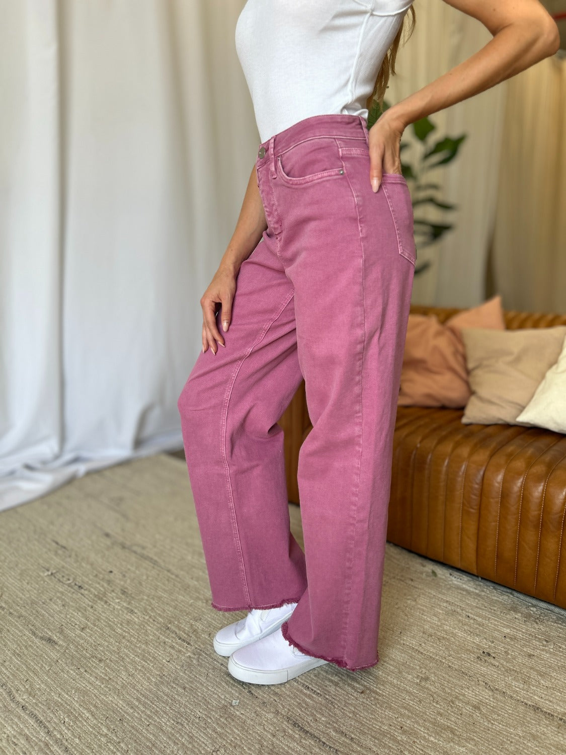 High Rise Garment Dye Wide Leg  Jeans