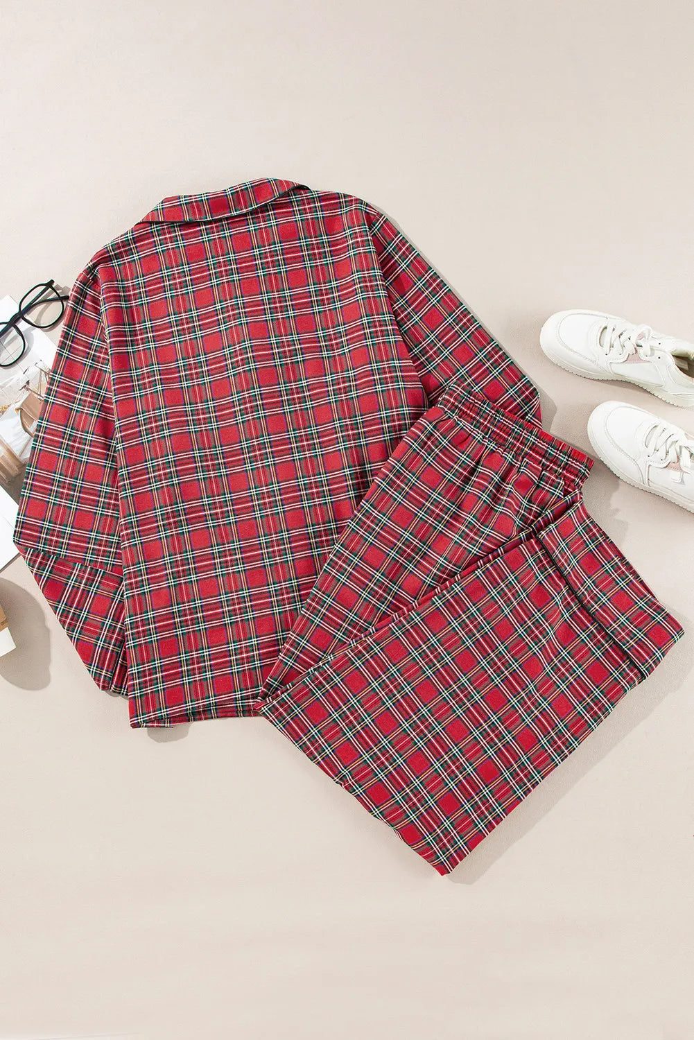 Plaid Collared Neck Pajama Set