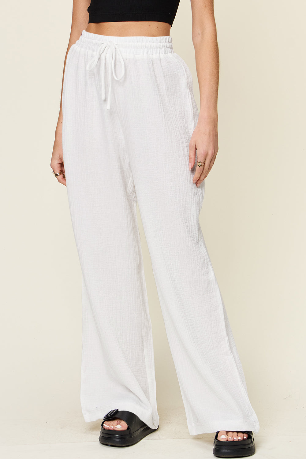 Drawstring Wide Leg Pants