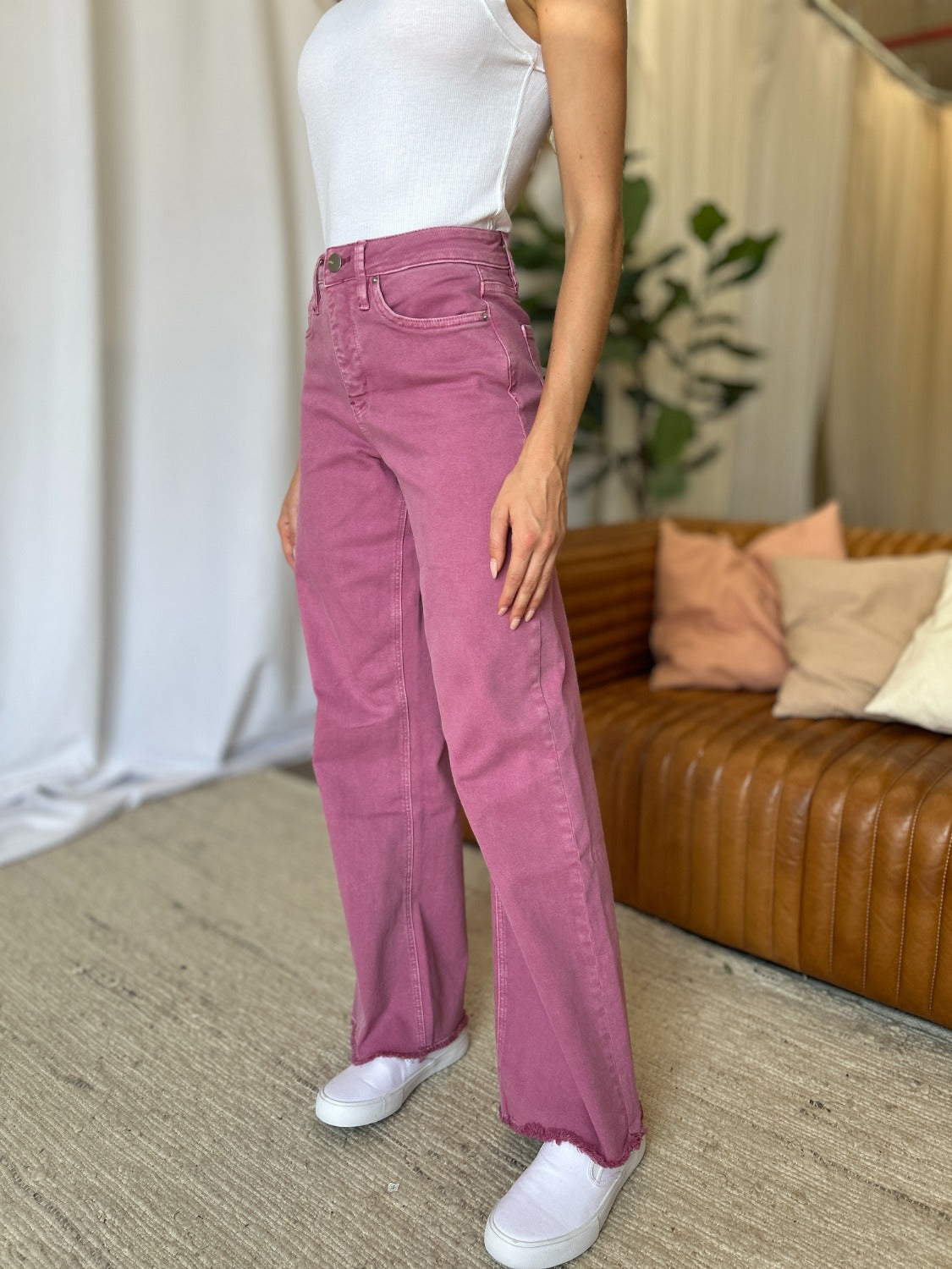 High Rise Garment Dye Wide Leg  Jeans