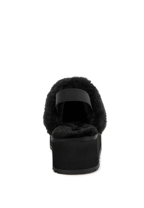 Faux Fur Trim Platform Cozy Slingback