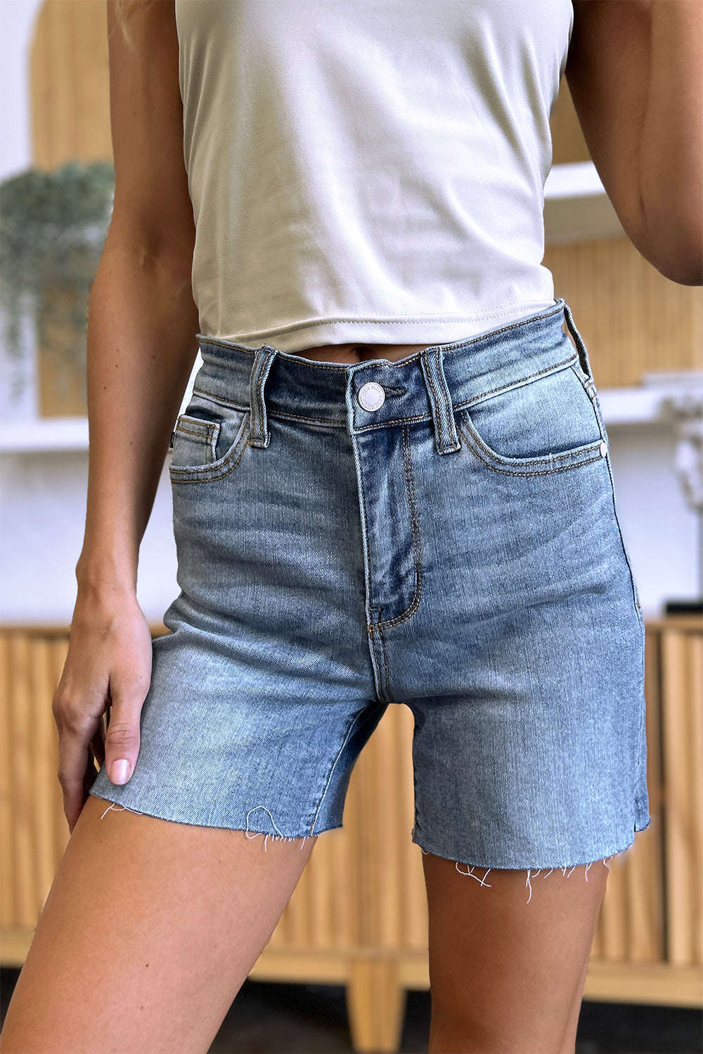 Judy Blue High Waist Raw Hem Denim Shorts