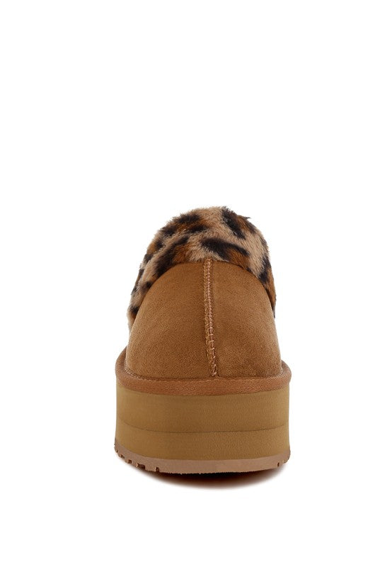 Leopard Faux Fur Platform Cozy Slingback