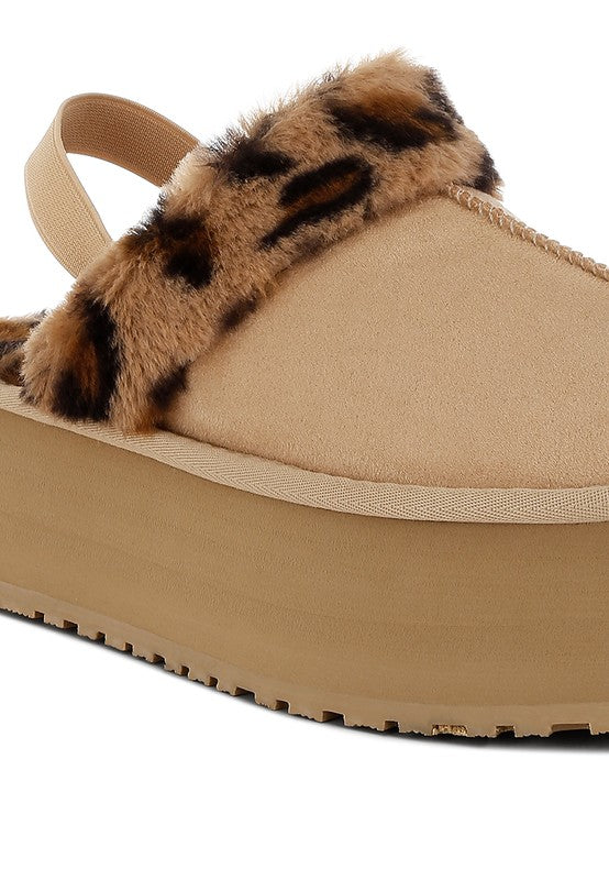 Leopard Faux Fur Platform Cozy Slingback