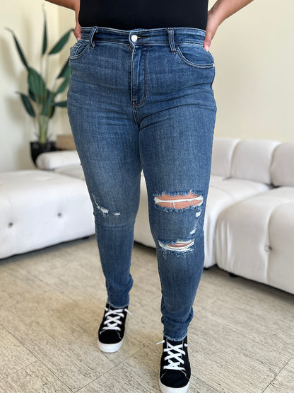 High Waist Distressed Skinny Jeans