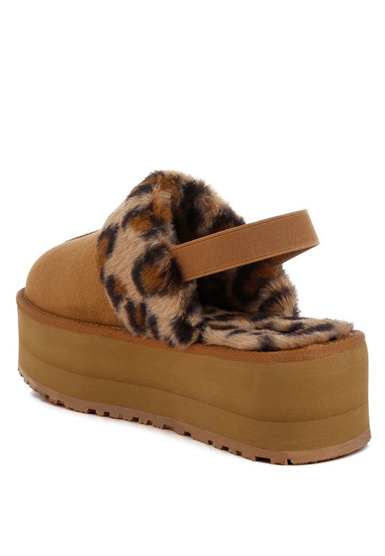 Leopard Faux Fur Platform Cozy Slingback